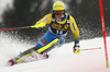 Mattias Hargin of Sweden skiing in the first run of the men slalom race of the Audi FIS Alpine skiing World cup in Kranjska Gora, Slovenia. Men slalom race of the Audi FIS Alpine skiing World cup, was held in Kranjska Gora, Slovenia, on Sunday, 5th of March 2017.
