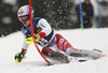 Loic Meillard of Switzerland skiing in the first run of the men slalom race of the Audi FIS Alpine skiing World cup in Kranjska Gora, Slovenia. Men slalom race of the Audi FIS Alpine skiing World cup, was held in Kranjska Gora, Slovenia, on Sunday, 5th of March 2017.
