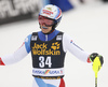 Loic Meillard of Switzerland reacts in finish of the second run of the men slalom race of the Audi FIS Alpine skiing World cup in Kranjska Gora, Slovenia. Men slalom race of the Audi FIS Alpine skiing World cup, was held in Kranjska Gora, Slovenia, on Sunday, 5th of March 2017.
