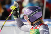 Second placed Tessa Worley of France reacts in finish of the second run of the women giant slalom opening race of the Audi FIS Alpine skiing World cup in Soelden, Austria. Opening women giant slalom race of the Audi FIS Alpine skiing World cup, was held on Rettenbach glacier above Soelden, Austria, on Saturday, 28th of October 2017.
