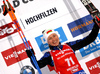 Winner Darya Domracheva of Belarus celebrate their medals won in the women 7.5km sprint race of IBU Biathlon World Cup in Hochfilzen, Austria.  Women 7.5km sprint race of IBU Biathlon World cup was held in Hochfilzen, Austria, on Friday, 8th of December 2017.
