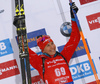 Second placed Anastasiya Kuzmina of Slovakia celebrate her medal won in the women 7.5km sprint race of IBU Biathlon World Cup in Hochfilzen, Austria.  Women 7.5km sprint race of IBU Biathlon World cup was held in Hochfilzen, Austria, on Friday, 8th of December 2017.
