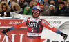 Aksel Lund Svindal of Norway reacts in the finish of the men super-g race of the Audi FIS Alpine skiing World cup in Val Gardena, Italy. Men super-g race of the Audi FIS Alpine skiing World cup, was held on Saslong course in Val Gardena Groeden, Italy, on Friday, 15th of December 2017.
