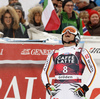 Andreas Sander of Germany reacts in the finish of the men super-g race of the Audi FIS Alpine skiing World cup in Val Gardena, Italy. Men super-g race of the Audi FIS Alpine skiing World cup, was held on Saslong course in Val Gardena Groeden, Italy, on Friday, 15th of December 2017.
