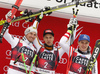 Winner Josef Ferstl of Germany (M), second placed Max Franz of Austria (L) and third placed Matthias Mayer of Austria (R) celebrate their medals won in the men super-g race of the Audi FIS Alpine skiing World cup in Val Gardena, Italy. Men super-g race of the Audi FIS Alpine skiing World cup, was held on Saslong course in Val Gardena Groeden, Italy, on Friday, 15th of December 2017.
