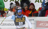 Fourth placed Gilles Roulin of Switzerland reacts in finish of the men downhill race of the Audi FIS Alpine skiing World cup in Val Gardena, Italy. Men downhill race of the Audi FIS Alpine skiing World cup, was held on Saslong course in Val Gardena Groeden, Italy, on Saturday, 16th of December 2017.
