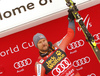 Winner Aksel Lund Svindal of Norway celebrates his medal won in the men downhill race of the Audi FIS Alpine skiing World cup in Val Gardena, Italy. Men downhill race of the Audi FIS Alpine skiing World cup, was held on Saslong course in Val Gardena Groeden, Italy, on Saturday, 16th of December 2017.
