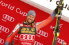 Winner Aksel Lund Svindal of Norway celebrates his medal won in the men downhill race of the Audi FIS Alpine skiing World cup in Val Gardena, Italy. Men downhill race of the Audi FIS Alpine skiing World cup, was held on Saslong course in Val Gardena Groeden, Italy, on Saturday, 16th of December 2017.
