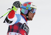 Luca Aerni of Switzerland reacts in the finish of the second run of the men giant slalom race of the Audi FIS Alpine skiing World cup in Alta Badia, Italy. Men giant slalom race of the Audi FIS Alpine skiing World cup, was held on Gran Risa course in Alta Badia, Italy, on Sunday, 17th of December 2017.
