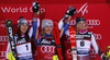 Winner Mikaela Shiffrin of USA (M), second placed Wendy Holdener of Switzerland  (L) and third placed Frida Hansdotter of Sweden (R) celebrate their medals won in the women Snow Queen Trophy slalom race of the Audi FIS Alpine skiing World cup in Zagreb, Croatia. Women slalom race of the Audi FIS Alpine skiing World cup, was held on Sljeme above Zagreb, Croatia, on Wednesday, 3rd of January 2018.
