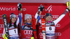 Winner Mikaela Shiffrin of USA (M), second placed Wendy Holdener of Switzerland  (L) and third placed Frida Hansdotter of Sweden (R) celebrate their medals won in the women Snow Queen Trophy slalom race of the Audi FIS Alpine skiing World cup in Zagreb, Croatia. Women slalom race of the Audi FIS Alpine skiing World cup, was held on Sljeme above Zagreb, Croatia, on Wednesday, 3rd of January 2018.
