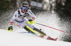 Manuel Feller of Austria skiing in the first run of the men Snow Queen Trophy slalom race of the Audi FIS Alpine skiing World cup in Zagreb, Croatia. Men slalom race of the Audi FIS Alpine skiing World cup, was held on Sljeme above Zagreb, Croatia, on Thursday, 4th of January 2018.
