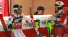 Winner Marcel Hirscher of Austria (L) and third placed Henrik Kristoffersen of Norway (R) in the finish of the second run of the men Snow Queen Trophy slalom race of the Audi FIS Alpine skiing World cup in Zagreb, Croatia. Men slalom race of the Audi FIS Alpine skiing World cup, was held on Sljeme above Zagreb, Croatia, on Thursday, 4th of January 2018.
