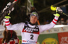 Second placed Michael Matt of Austria celebrates his medal won in the men Snow Queen Trophy slalom race of the Audi FIS Alpine skiing World cup in Zagreb, Croatia. Men slalom race of the Audi FIS Alpine skiing World cup, was held on Sljeme above Zagreb, Croatia, on Thursday, 4th of January 2018.
