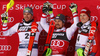 Winner Marcel Hirscher of Austria (M), second placed Michael Matt of Austria (L) and third placed Henrik Kristoffersen of Norway (R) celebrate their medals won in the men Snow Queen Trophy slalom race of the Audi FIS Alpine skiing World cup in Zagreb, Croatia. Men slalom race of the Audi FIS Alpine skiing World cup, was held on Sljeme above Zagreb, Croatia, on Thursday, 4th of January 2018.
