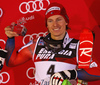 Third placed Henrik Kristoffersen of Norway celebrates his medal won in the men Snow Queen Trophy slalom race of the Audi FIS Alpine skiing World cup in Zagreb, Croatia. Men slalom race of the Audi FIS Alpine skiing World cup, was held on Sljeme above Zagreb, Croatia, on Thursday, 4th of January 2018.
