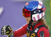 Mikaela Shiffrin of USA reacts in finish of the second run of the women Golden Fox Trophy giant slalom race of the Audi FIS Alpine skiing World cup in Kranjska Gora, Slovenia. Women giant slalom race of the Audi FIS Alpine skiing World cup, which should be held in Maribor, was due lack of snow and warm temperatures transferred to Kranjska Gora, was held in Kranjska Gora, Slovenia, on Saturday, 6th of January 2018.
