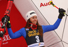 Third placed Sofia Goggia of Italy celebrates her medal won in the women Golden Fox Trophy giant slalom race of the Audi FIS Alpine skiing World cup in Kranjska Gora, Slovenia. Women giant slalom race of the Audi FIS Alpine skiing World cup, which should be held in Maribor, was due lack of snow and warm temperatures transferred to Kranjska Gora, was held in Kranjska Gora, Slovenia, on Saturday, 6th of January 2018.
