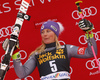 Second placed Tessa Worley of France celebrates her medal won in the women Golden Fox Trophy giant slalom race of the Audi FIS Alpine skiing World cup in Kranjska Gora, Slovenia. Women giant slalom race of the Audi FIS Alpine skiing World cup, which should be held in Maribor, was due lack of snow and warm temperatures transferred to Kranjska Gora, was held in Kranjska Gora, Slovenia, on Saturday, 6th of January 2018.
