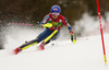 Mikaela Shiffrin of USA skiing in the first run of the women Golden Fox Trophy slalom race of the Audi FIS Alpine skiing World cup in Kranjska Gora, Slovenia. Women slalom race of the Audi FIS Alpine skiing World cup, which should be held in Maribor, was due lack of snow and warm temperatures transferred to Kranjska Gora, was held in Kranjska Gora, Slovenia, on Sunday, 7th of January 2018.
