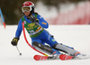 Irene Curtoni of Italy skiing in the first run of the women Golden Fox Trophy slalom race of the Audi FIS Alpine skiing World cup in Kranjska Gora, Slovenia. Women slalom race of the Audi FIS Alpine skiing World cup, which should be held in Maribor, was due lack of snow and warm temperatures transferred to Kranjska Gora, was held in Kranjska Gora, Slovenia, on Sunday, 7th of January 2018.
