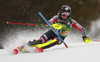 Erin Mielzynski of Canada skiing in the first run of the women Golden Fox Trophy slalom race of the Audi FIS Alpine skiing World cup in Kranjska Gora, Slovenia. Women slalom race of the Audi FIS Alpine skiing World cup, which should be held in Maribor, was due lack of snow and warm temperatures transferred to Kranjska Gora, was held in Kranjska Gora, Slovenia, on Sunday, 7th of January 2018.
