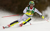 Katharina Liensberger of Austria skiing in the first run of the women Golden Fox Trophy slalom race of the Audi FIS Alpine skiing World cup in Kranjska Gora, Slovenia. Women slalom race of the Audi FIS Alpine skiing World cup, which should be held in Maribor, was due lack of snow and warm temperatures transferred to Kranjska Gora, was held in Kranjska Gora, Slovenia, on Sunday, 7th of January 2018.
