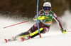 Estelle Alphand of Sweden skiing in the first run of the women Golden Fox Trophy slalom race of the Audi FIS Alpine skiing World cup in Kranjska Gora, Slovenia. Women slalom race of the Audi FIS Alpine skiing World cup, which should be held in Maribor, was due lack of snow and warm temperatures transferred to Kranjska Gora, was held in Kranjska Gora, Slovenia, on Sunday, 7th of January 2018.
