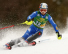 Manuela Moelgg of Italy skiing in the first run of the women Golden Fox Trophy slalom race of the Audi FIS Alpine skiing World cup in Kranjska Gora, Slovenia. Women slalom race of the Audi FIS Alpine skiing World cup, which should be held in Maribor, was due lack of snow and warm temperatures transferred to Kranjska Gora, was held in Kranjska Gora, Slovenia, on Sunday, 7th of January 2018.
