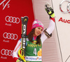 Third placed Wendy Holdener of Switzerland  celebrates her medal won in he women Golden Fox Trophy slalom race of the Audi FIS Alpine skiing World cup in Kranjska Gora, Slovenia. Women slalom race of the Audi FIS Alpine skiing World cup, which should be held in Maribor, was due lack of snow and warm temperatures transferred to Kranjska Gora, was held in Kranjska Gora, Slovenia, on Sunday, 7th of January 2018.
