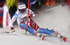 Michelle Gisin of Switzerland skiing in the first run of the women night slalom race of the Audi FIS Alpine skiing World cup in Flachau, Austria. Women slalom race of the Audi FIS Alpine skiing World cup was held in Flachau, Austria, on Tuesday, 9th of January 2018.
