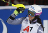 Nastasia Noens of France reacts in finish of the second run of the women night slalom race of the Audi FIS Alpine skiing World cup in Flachau, Austria. Women slalom race of the Audi FIS Alpine skiing World cup was held in Flachau, Austria, on Tuesday, 9th of January 2018.
