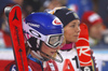 Mikaela Shiffrin of USA (L) and Frida Hansdotter of Sweden (R) in finish of the second run of the women night slalom race of the Audi FIS Alpine skiing World cup in Flachau, Austria. Women slalom race of the Audi FIS Alpine skiing World cup was held in Flachau, Austria, on Tuesday, 9th of January 2018.
