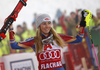 Winner Mikaela Shiffrin of USA celebrates her medal won in the women night slalom race of the Audi FIS Alpine skiing World cup in Flachau, Austria. Women slalom race of the Audi FIS Alpine skiing World cup was held in Flachau, Austria, on Tuesday, 9th of January 2018. <br> 
