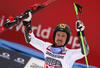 Winner Marcel Hirscher of Austria celebrate on the podium after the men giant slalom race of the Audi FIS Alpine skiing World cup in Garmisch-Partenkirchen, Germany. Men giant slalom race of the Audi FIS Alpine skiing World cup was held on Kandahar track in Garmisch-Partenkirchen, Germany, on Sunday, 28th of January 2018.
