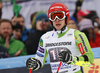 Zan Kranjec of Slovenia reacts in finish of the second run of the men giant slalom race of the Audi FIS Alpine skiing World cup in Garmisch-Partenkirchen, Germany. Men giant slalom race of the Audi FIS Alpine skiing World cup was held on Kandahar track in Garmisch-Partenkirchen, Germany, on Sunday, 28th of January 2018.
