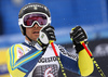 Matts Olsson of Sweden reacts in finish of the second run of the men giant slalom race of the Audi FIS Alpine skiing World cup in Garmisch-Partenkirchen, Germany. Men giant slalom race of the Audi FIS Alpine skiing World cup was held on Kandahar track in Garmisch-Partenkirchen, Germany, on Sunday, 28th of January 2018.
