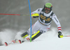 Michael Matt of Austria skiing in the first run of the men slalom race of the Audi FIS Alpine skiing World cup in Kranjska Gora, Slovenia. Men slalom race of the Audi FIS Alpine skiing World cup was held on Podkoren track in Kranjska Gora, Slovenia, on Sunday, 4th of March 2018.
