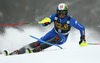 Stefano Gross of Italy skiing in the first run of the men slalom race of the Audi FIS Alpine skiing World cup in Kranjska Gora, Slovenia. Men slalom race of the Audi FIS Alpine skiing World cup was held on Podkoren track in Kranjska Gora, Slovenia, on Sunday, 4th of March 2018.
