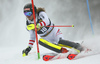 Manuel Feller of Austria skiing in the first run of the men slalom race of the Audi FIS Alpine skiing World cup in Kranjska Gora, Slovenia. Men slalom race of the Audi FIS Alpine skiing World cup was held on Podkoren track in Kranjska Gora, Slovenia, on Sunday, 4th of March 2018.
