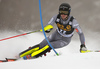 Clement Noel of France skiing in the first run of the men slalom race of the Audi FIS Alpine skiing World cup in Kranjska Gora, Slovenia. Men slalom race of the Audi FIS Alpine skiing World cup was held on Podkoren track in Kranjska Gora, Slovenia, on Sunday, 4th of March 2018.
