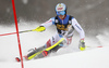 Loic Meillard of Switzerland skiing in the first run of the men slalom race of the Audi FIS Alpine skiing World cup in Kranjska Gora, Slovenia. Men slalom race of the Audi FIS Alpine skiing World cup was held on Podkoren track in Kranjska Gora, Slovenia, on Sunday, 4th of March 2018.
