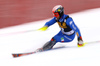 Cristian Deville of Italy skiing in the first run of the men slalom race of the Audi FIS Alpine skiing World cup in Kranjska Gora, Slovenia. Men slalom race of the Audi FIS Alpine skiing World cup was held on Podkoren track in Kranjska Gora, Slovenia, on Sunday, 4th of March 2018.
