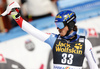 Marc Rochat of Switzerland reacts in finish of the second run of the men slalom race of the Audi FIS Alpine skiing World cup in Kranjska Gora, Slovenia. Men slalom race of the Audi FIS Alpine skiing World cup was held on Podkoren track in Kranjska Gora, Slovenia, on Sunday, 4th of March 2018.
