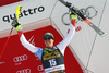 Third placed Ramon Zenhaeusern of Switzerland celebrates on the podium after the men slalom race of the Audi FIS Alpine skiing World cup in Kranjska Gora, Slovenia. Men slalom race of the Audi FIS Alpine skiing World cup was held on Podkoren track in Kranjska Gora, Slovenia, on Sunday, 4th of March 2018.
