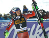 Second placed Henrik Kristoffersen of Norway celebrates after the men slalom race of the Audi FIS Alpine skiing World cup in Kranjska Gora, Slovenia. Men slalom race of the Audi FIS Alpine skiing World cup was held on Podkoren track in Kranjska Gora, Slovenia, on Sunday, 4th of March 2018.
