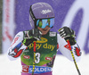 Tessa Worley of France reacts in finish of the second run of the women giant slalom race of the Audi FIS Alpine skiing World cup in Soelden, Austria. First women race of the Audi FIS Alpine skiing World cup season 2018-2019 was held on Rettenbach glacier above Soelden, Austria, on Saturday, 27th of October 2018.
