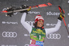 Second placed Federica Brignone of Italy  celebrates on the podium after the women giant slalom race of the Audi FIS Alpine skiing World cup in Soelden, Austria. First women race of the Audi FIS Alpine skiing World cup season 2018-2019 was held on Rettenbach glacier above Soelden, Austria, on Saturday, 27th of October 2018.
