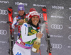 Second placed Federica Brignone of Italy  celebrating after the women giant slalom race of the Audi FIS Alpine skiing World cup in Soelden, Austria. First women race of the Audi FIS Alpine skiing World cup season 2018-2019 was held on Rettenbach glacier above Soelden, Austria, on Saturday, 27th of October 2018.
