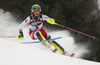Katharina Liensberger of Austria skiing in the first run of the women slalom race of the Audi FIS Alpine skiing World cup on Sljeme above Zagreb, Croatia. Women slalom race of the Audi FIS Alpine skiing World cup season 2018-2019 was held on Sljeme above Zagreb, Croatia, on Saturday, 5thth of January 2019.
